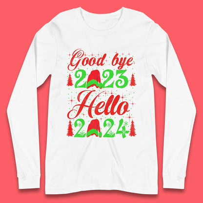 Good Bye 2023 Hello 2024 Merry Christmas Happy New Year Xmas Festive Celebration Long Sleeve T Shirt