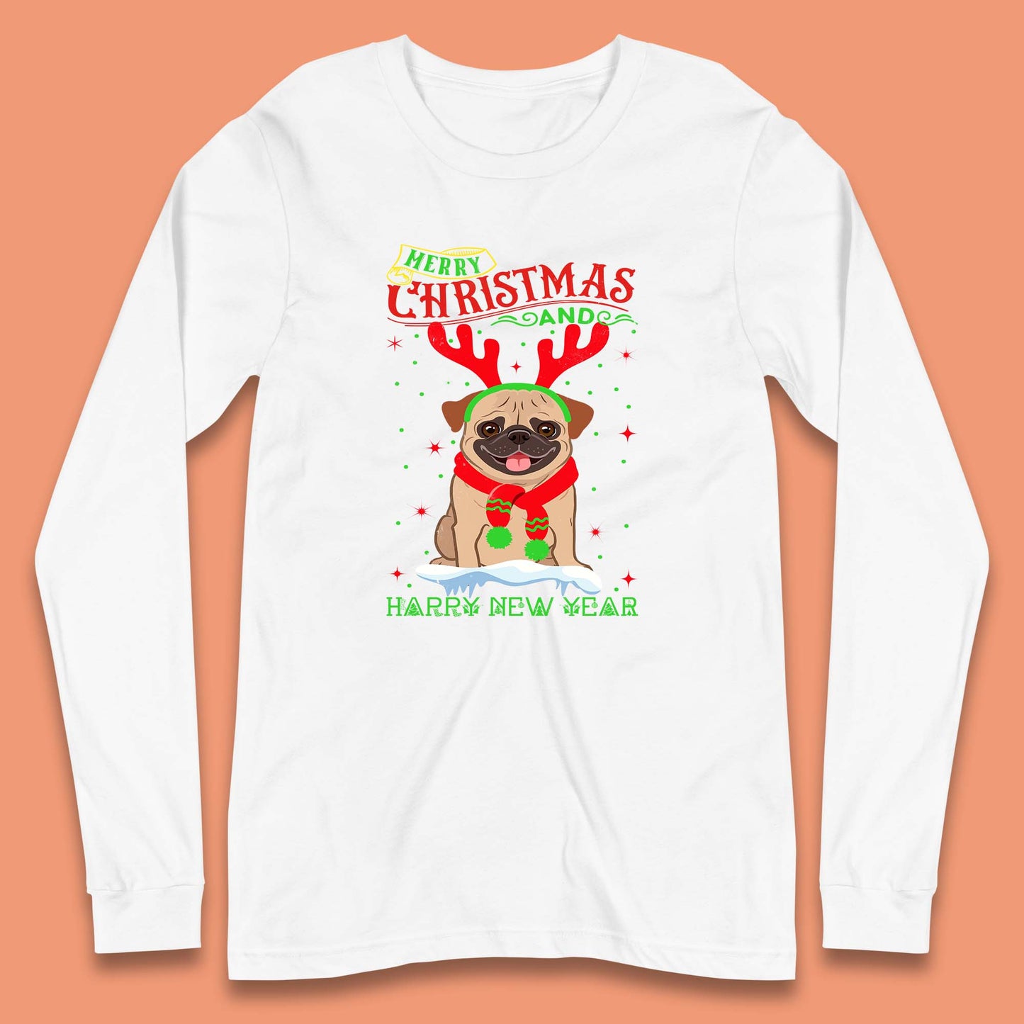 christmas pug dog long sleeve t-shirt