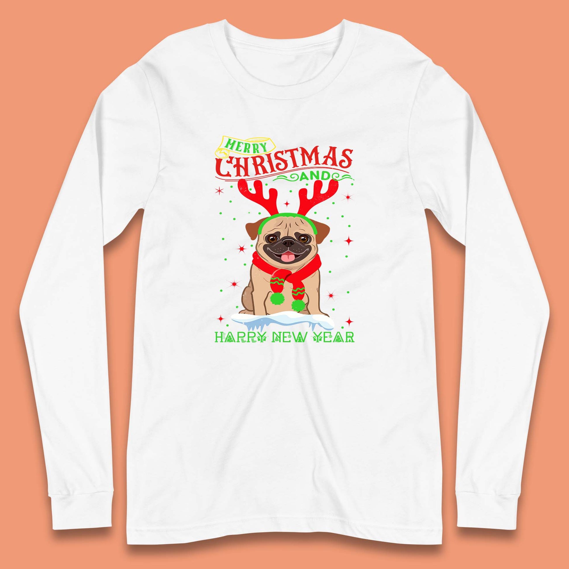 christmas pug dog long sleeve t-shirt