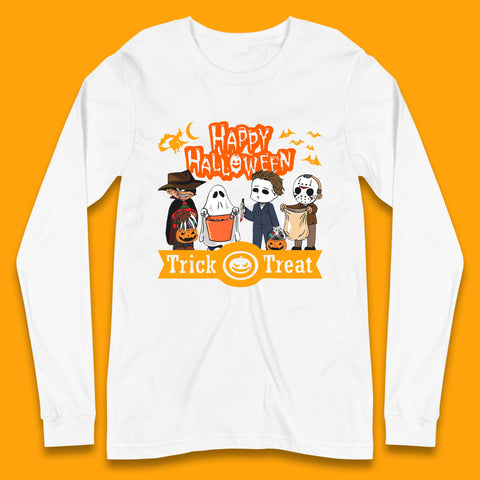 Happy Halloween Trick Or Treat Chibi Horror Movie Characters Killer Long Sleeve T Shirt