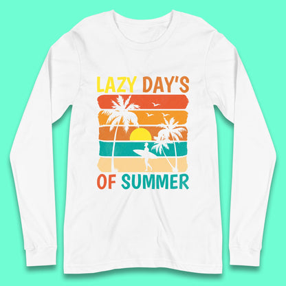 Lazy Days Of Summer Vintage Retro Sunset Surfer Beach Palm Trees Long Sleeve T Shirt