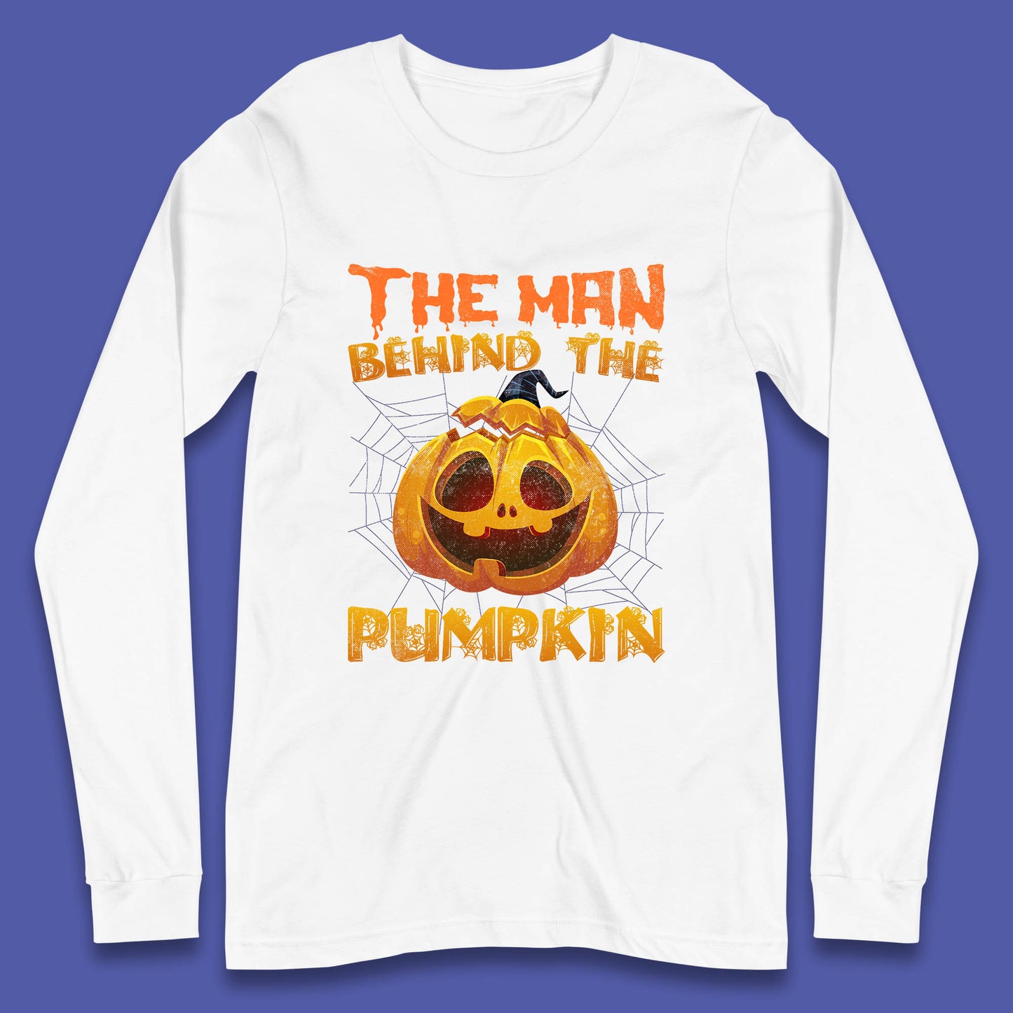 The Man Behind The Pumpkin Halloween Pregnancy Baby Announcement New Dad Gift Long Sleeve T Shirt