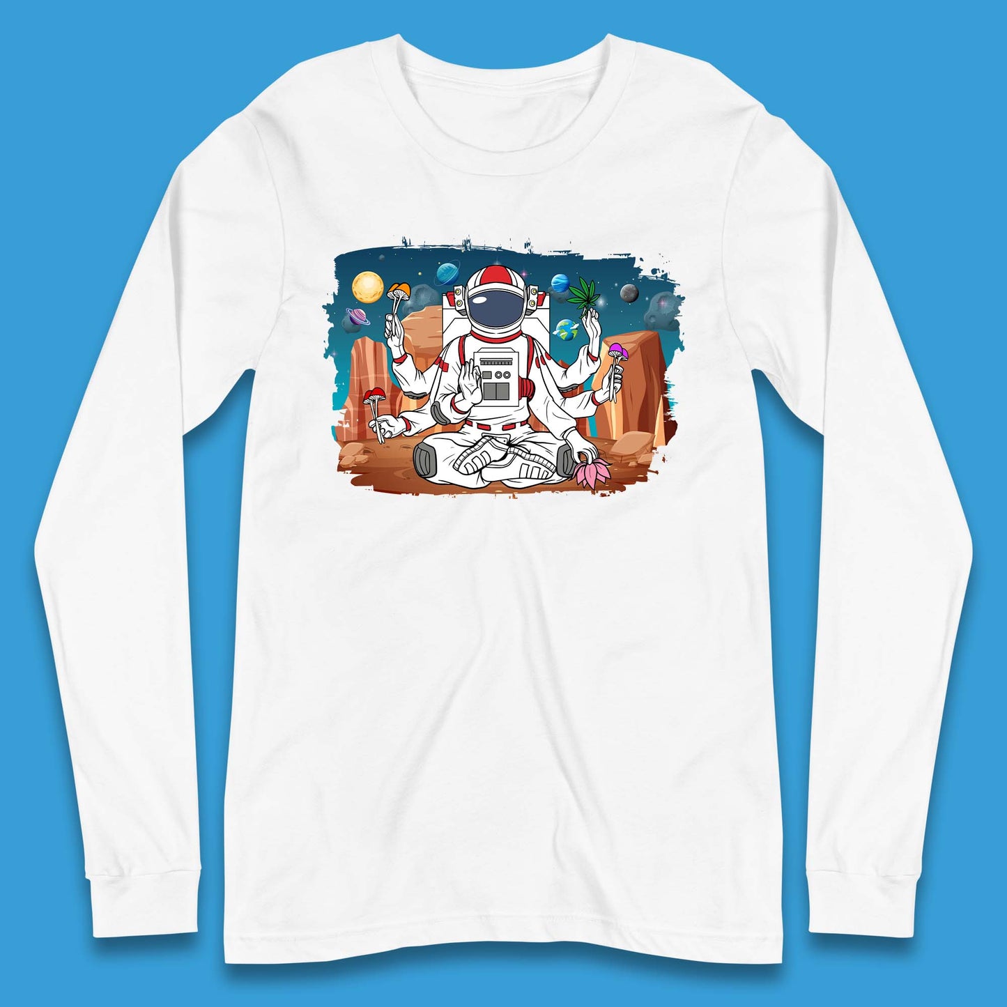 Meditating Astronaut Yoga Long Sleeve T-Shirt