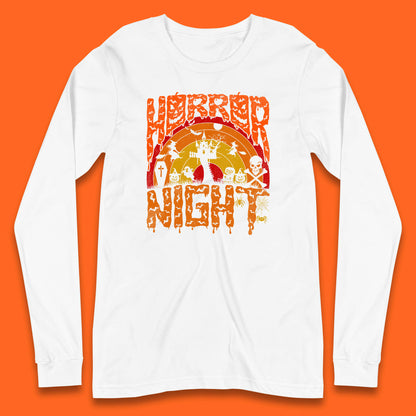 Halloween Horror Night Vintage Rainbow Flying witches Scary Boo Spooky Festive Night Long Sleeve T Shirt