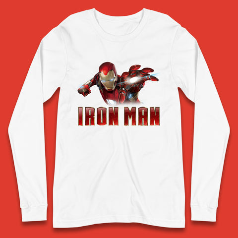 Iron Man Superhero Marvel Avengers Comic Book Character Flaying Iron-Man Marvel Comics Long Sleeve T Shirt