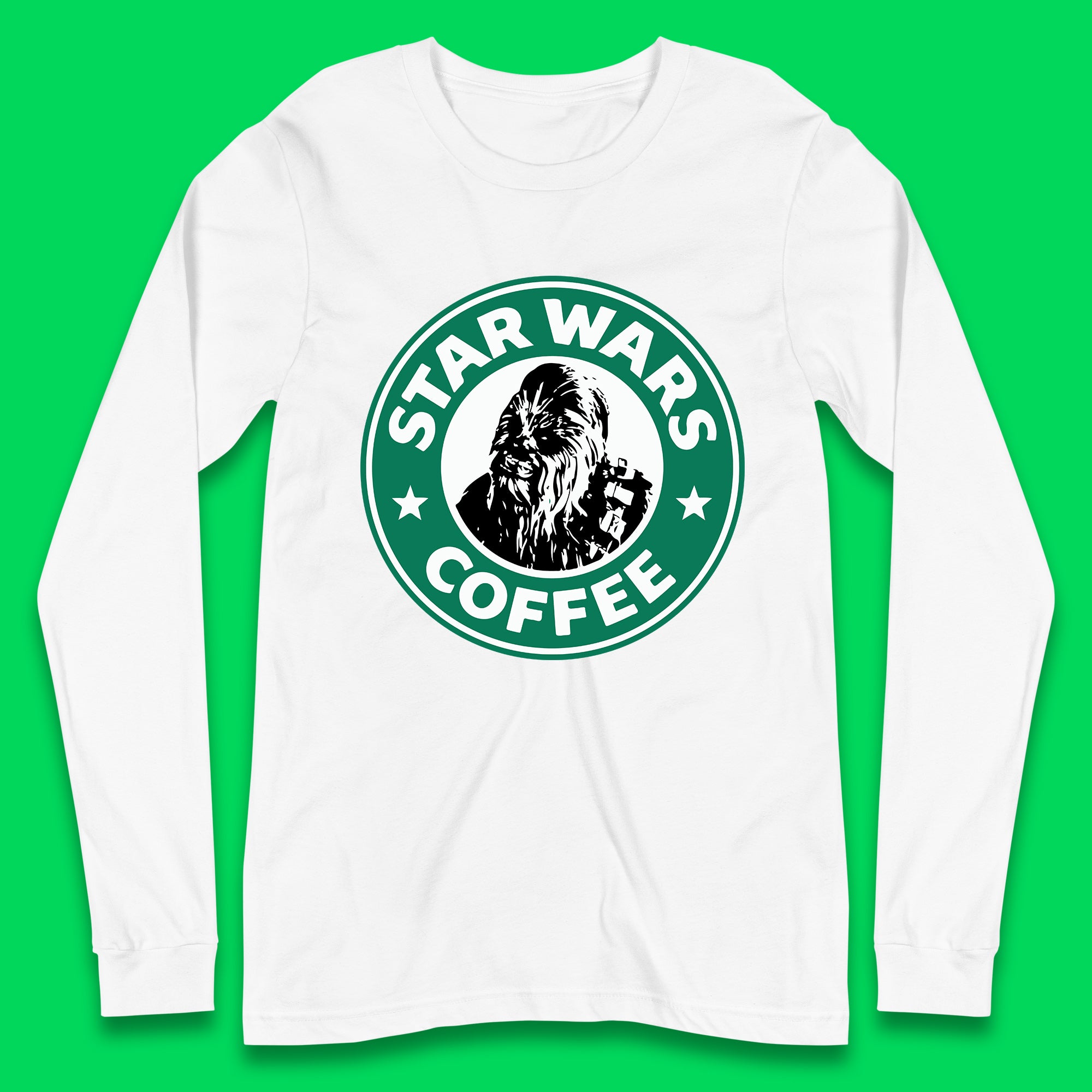 Chewbacca Star Wars Coffee Sci-fi Action Adventure Movie Character Starbucks Coffee Spoof 46th Anniversary Long Sleeve T Shirt