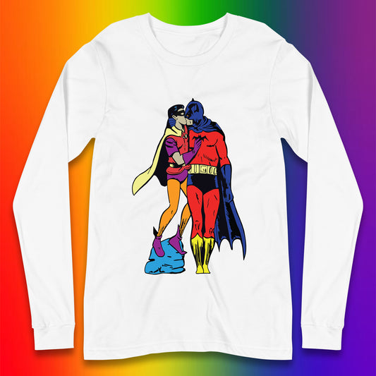 Batman X Robin Superhero Kiss Gay Pride LGBT Gay Bat Superheros Film DC Comics Long Sleeve T Shirt