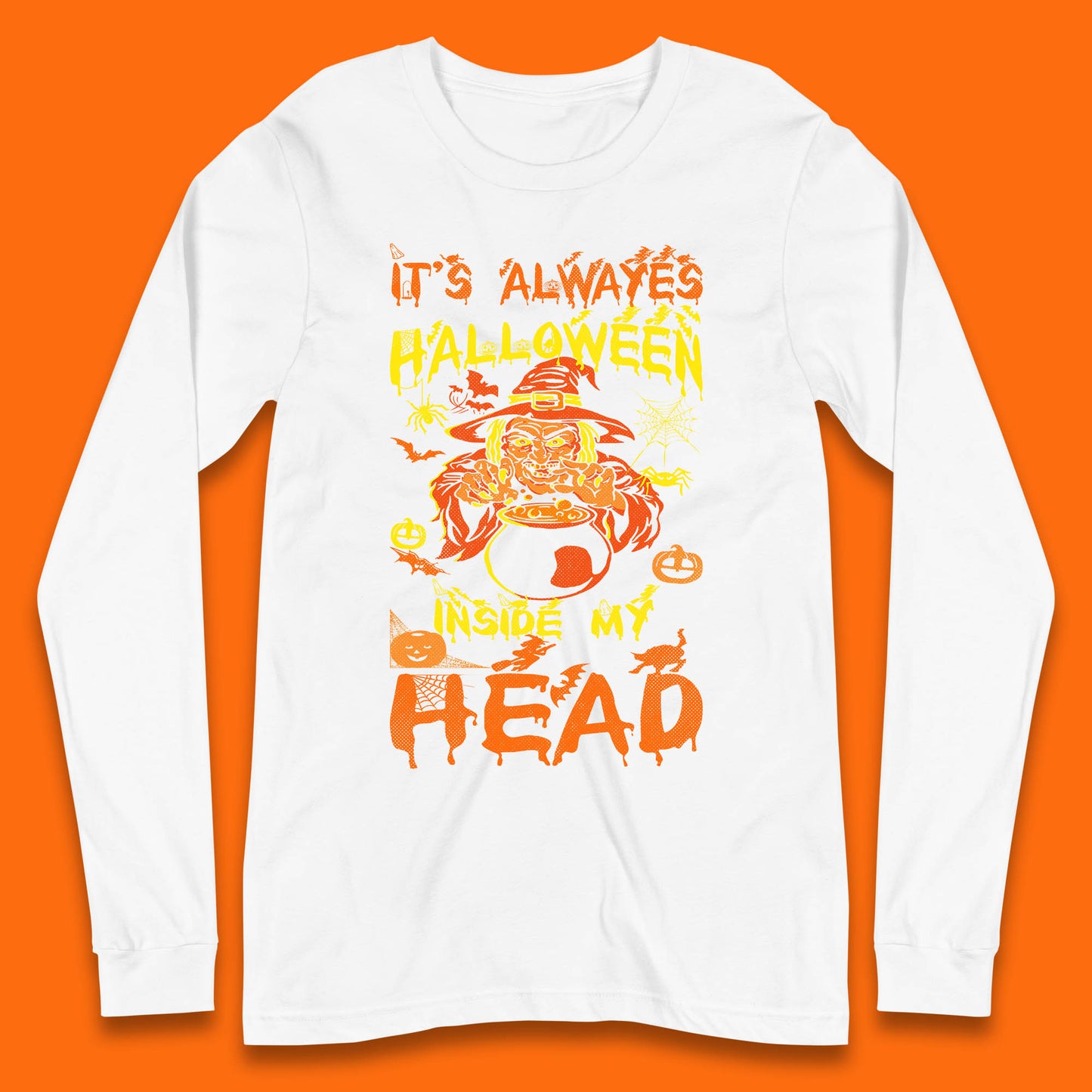 It's Always Halloween Inside My Head Witch Cooking A Magic Potion In The Cauldron (Stew Pot) Halloween Long Sleeve T Shirt