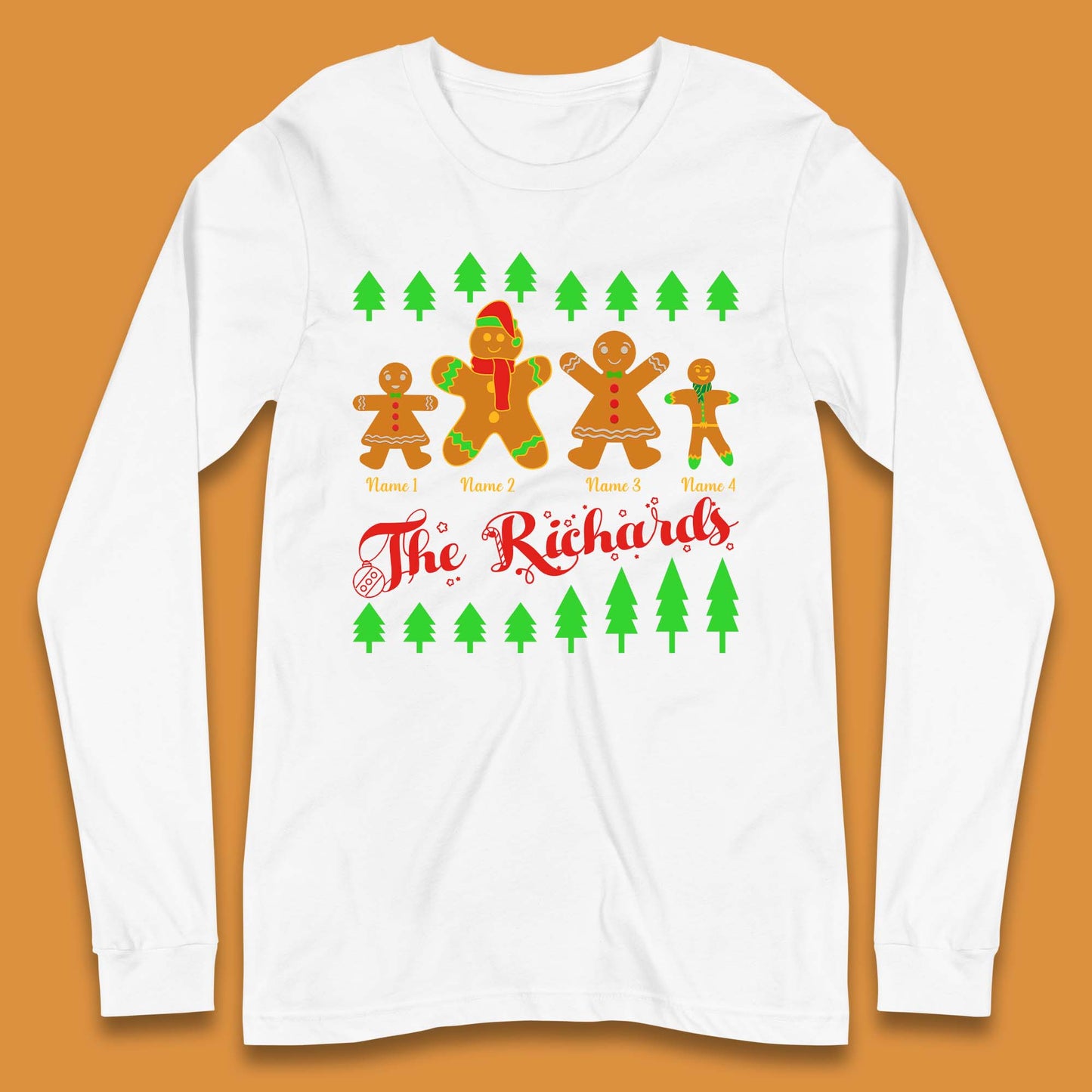 Personalised The Gingerbread Family Christmas Long Sleeve T-Shirt