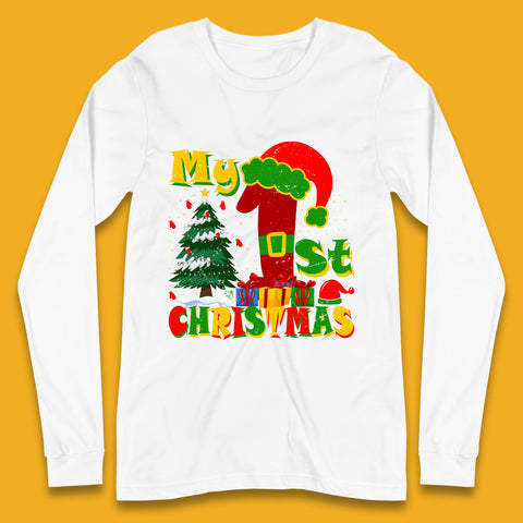 My First Christmas Elf Costume & Hat Xmas Tree Festive Celebration Long Sleeve T Shirt