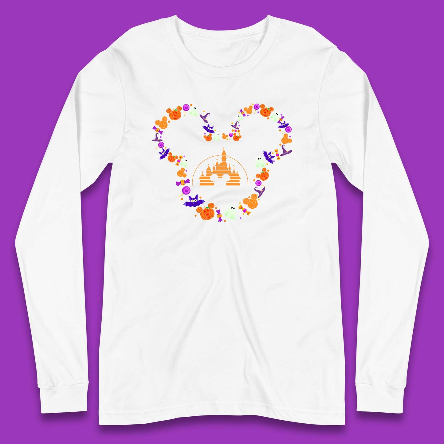 Disney Halloween Mickey Mouse Head Disney Castle Halloween Elements Horror Scary Long Sleeve T Shirt