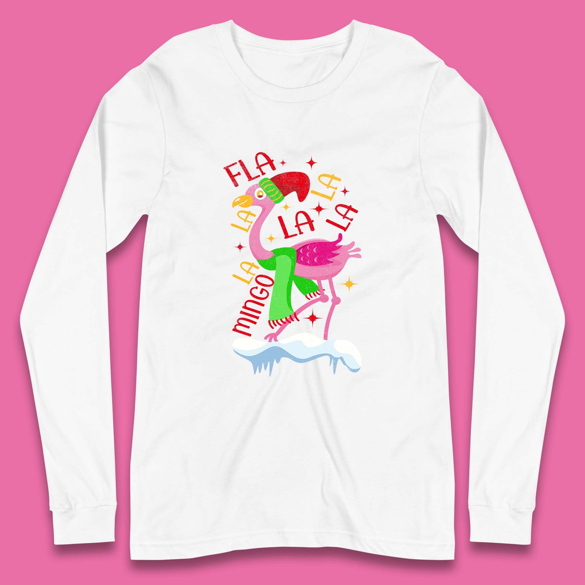 pink flamingo christmas long sleeve t shirt
