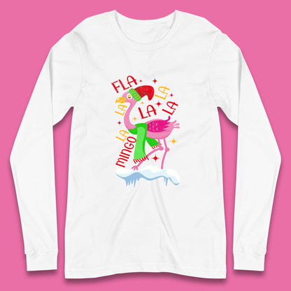 pink flamingo christmas long sleeve t shirt