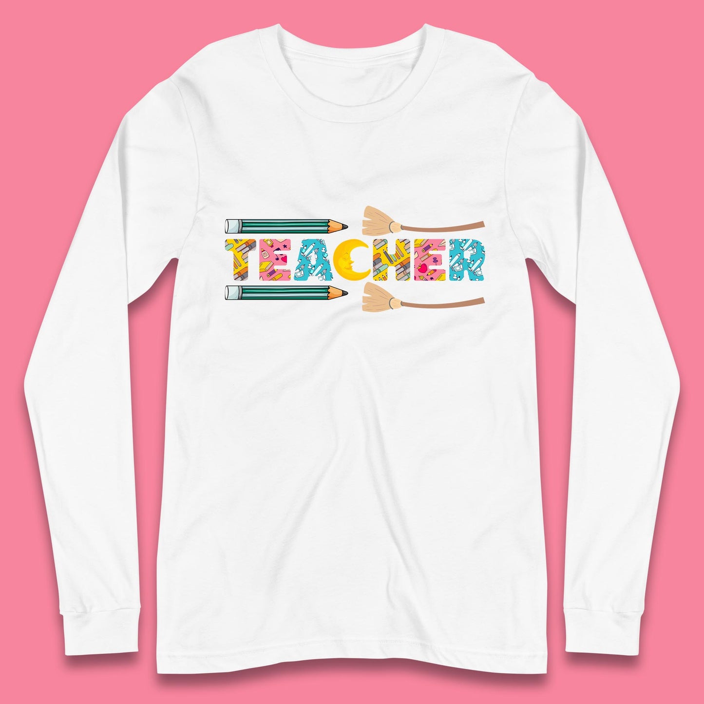 Halloween Teacher Spooky Teacher Ghost Halloween School Long Sleeve T Shirt