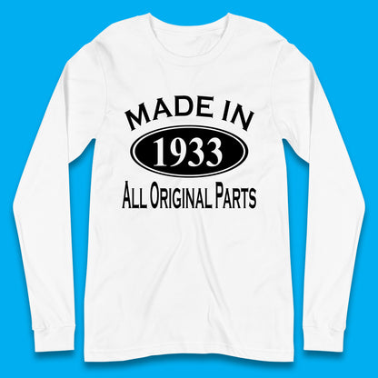 Made In 1933 All Original Parts Vintage Retro 90th Birthday Funny 90 Years Old Birthday Gift Long Sleeve T Shirt