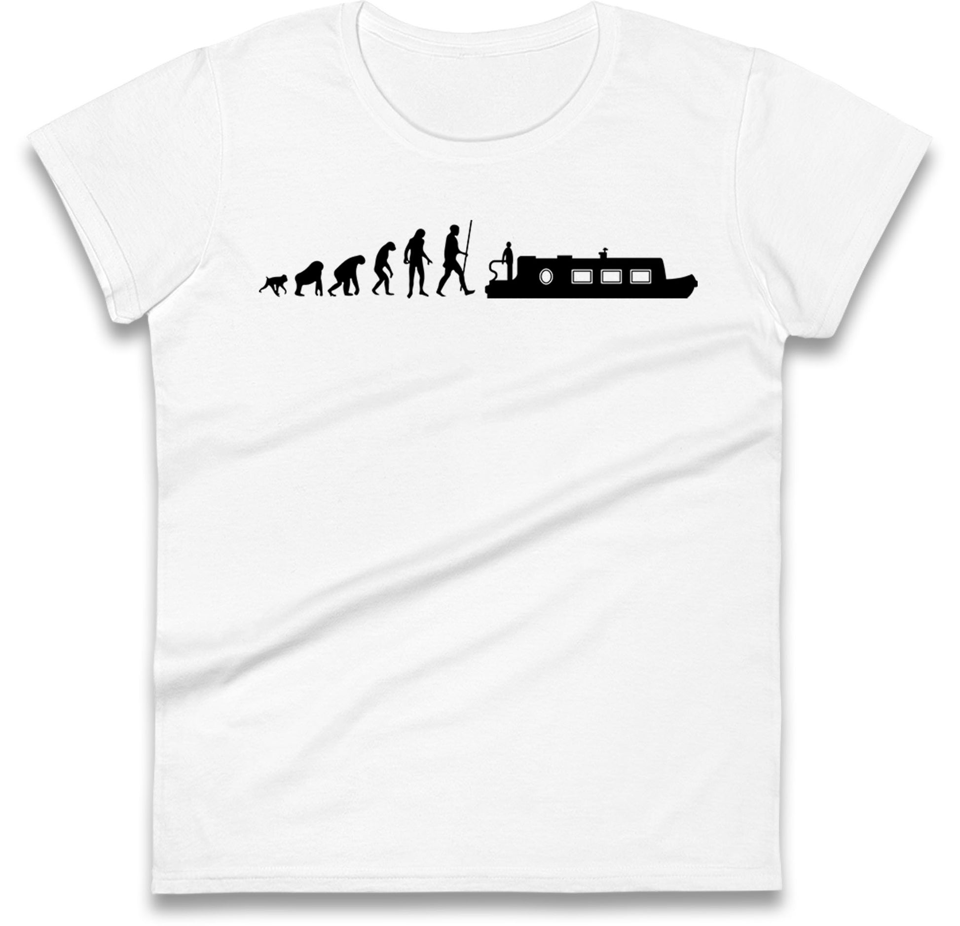 Human Evolution Canal boat Womens T Shirt