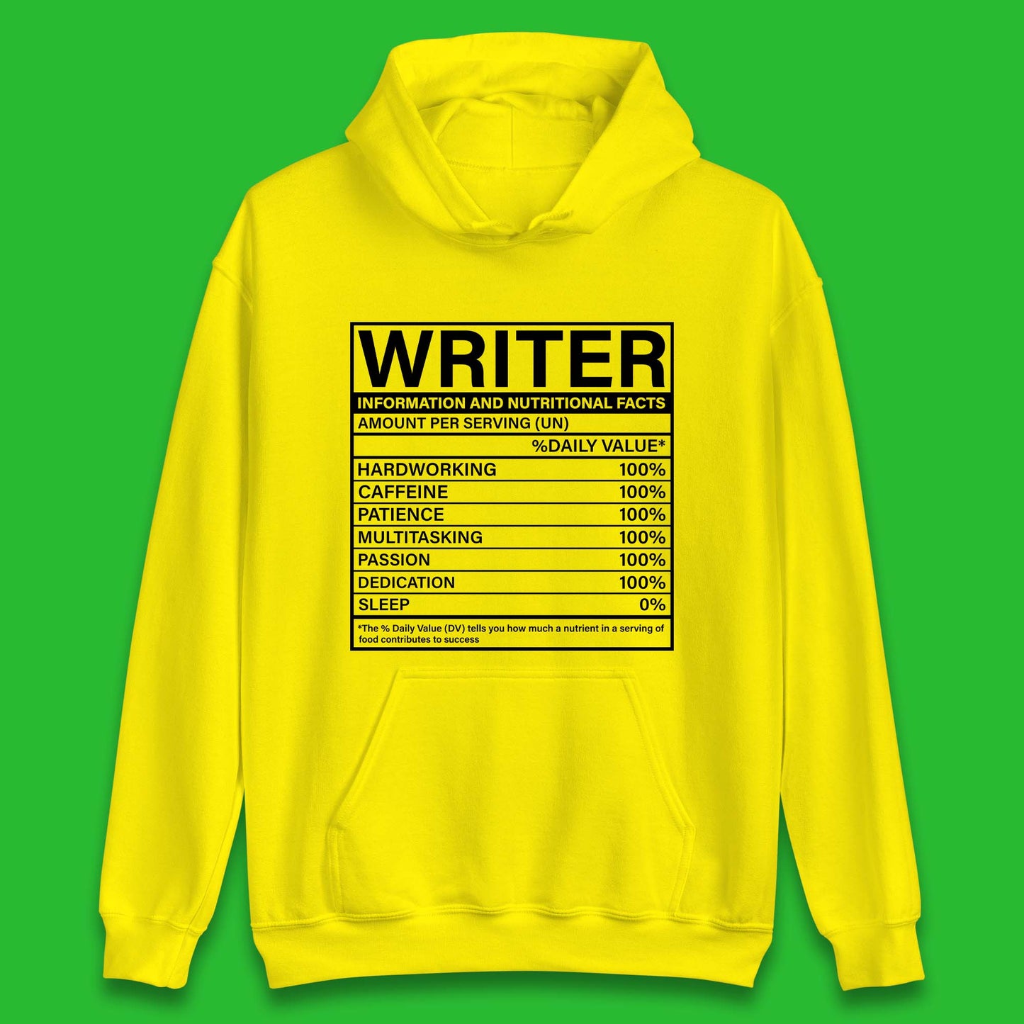 Writer Nutritional Facts Unisex Hoodie