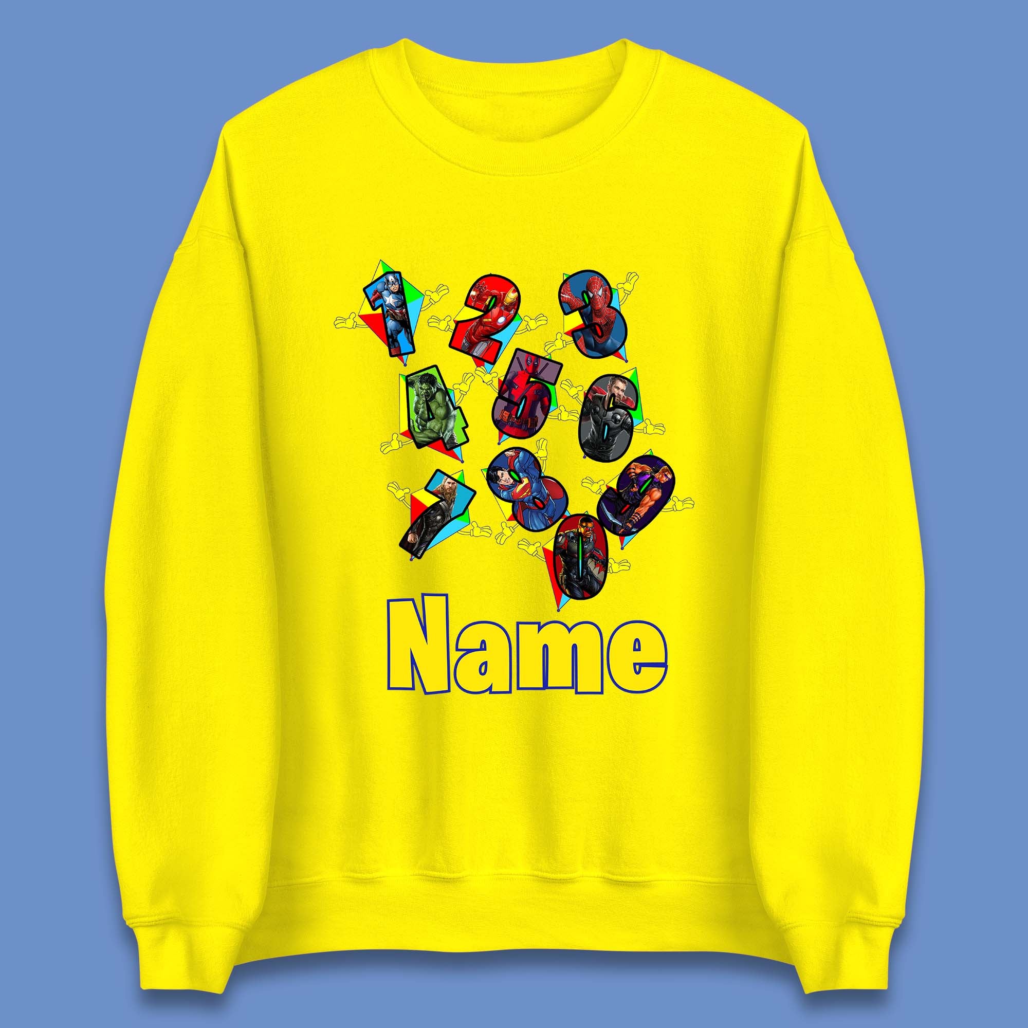 Personalised Number Day Superheroes Superheroes Unisex Sweatshirt