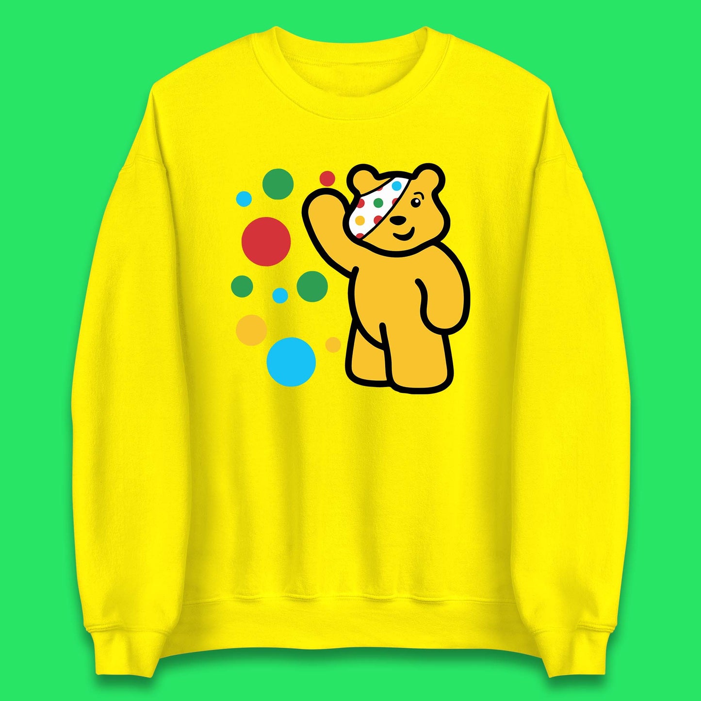 Spotty Pudsey Bear Hand Waving Dotty Spot Fundraising Children In Need Spotty Bear Spotty Day Unisex Sweatshirt