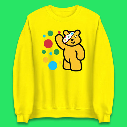 Spotty Pudsey Bear Hand Waving Dotty Spot Fundraising Children In Need Spotty Bear Spotty Day Unisex Sweatshirt