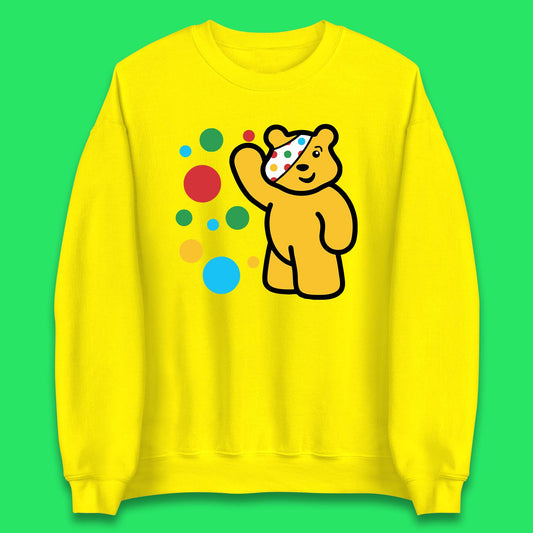 Spotty Pudsey Bear Hand Waving Dotty Spot Fundraising Children In Need Spotty Bear Spotty Day Unisex Sweatshirt