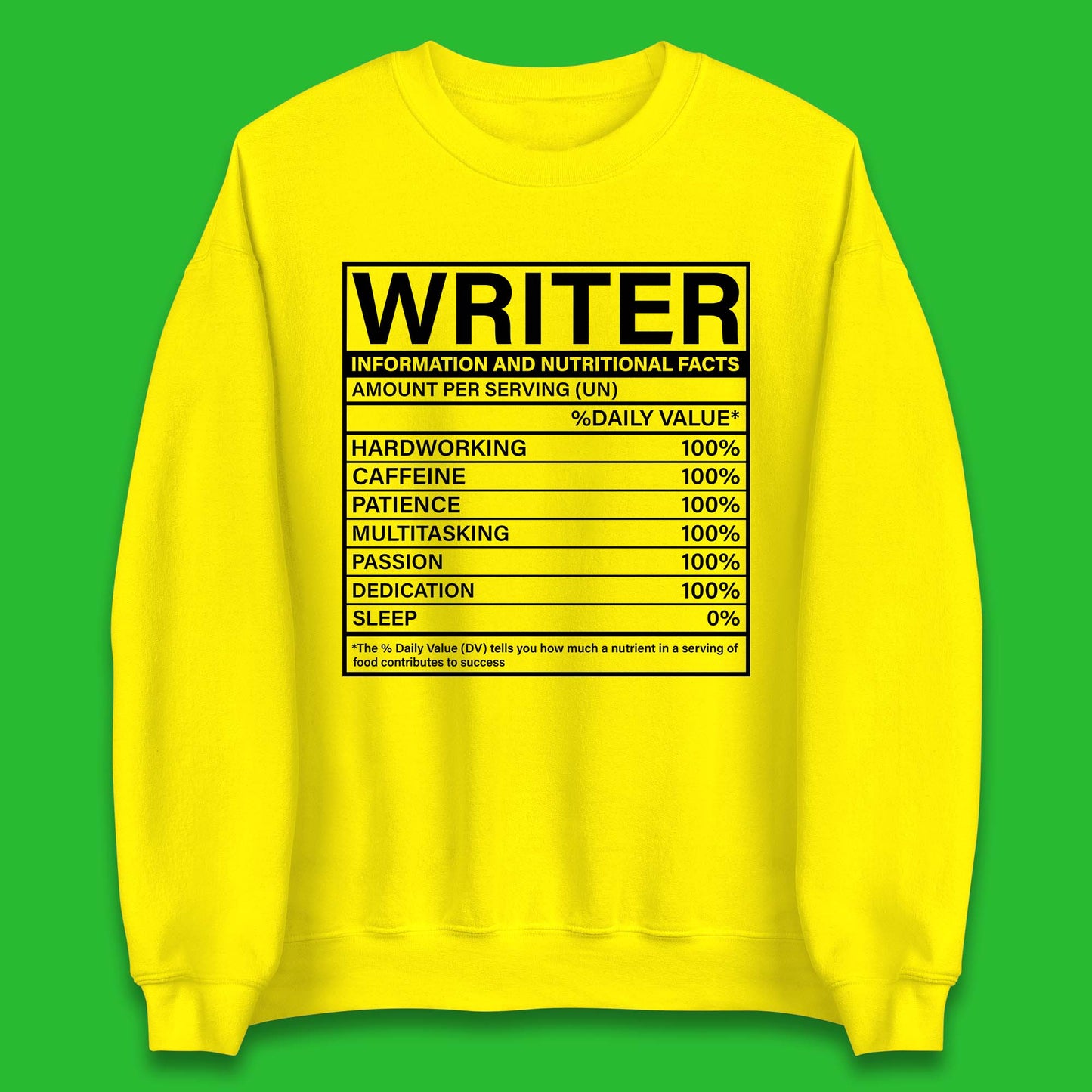 Writer Nutritional Facts Unisex Sweatshirt