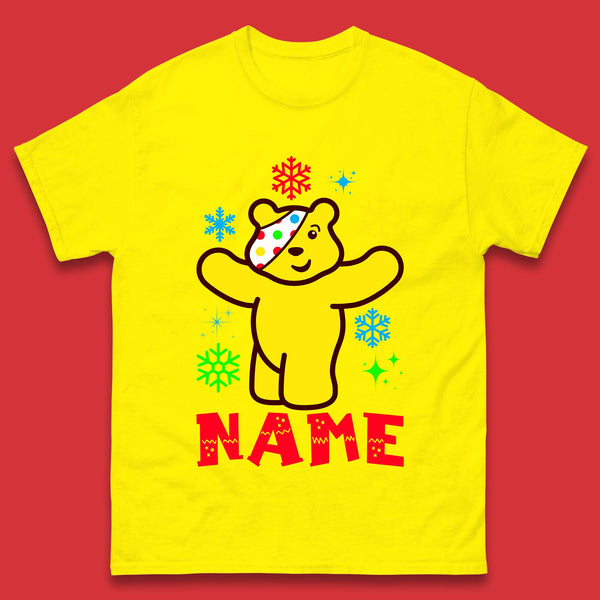Personalised Christmas Spotty Pudsey Bear Children In Need Your Name Xmas Charity Raising Mens Tee Top