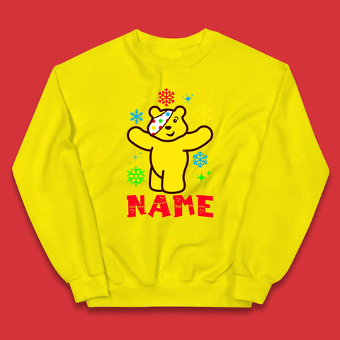 Personalised Christmas Spotty Pudsey Bear Children In Need Your Name Xmas Charity Raising Kids Jumper