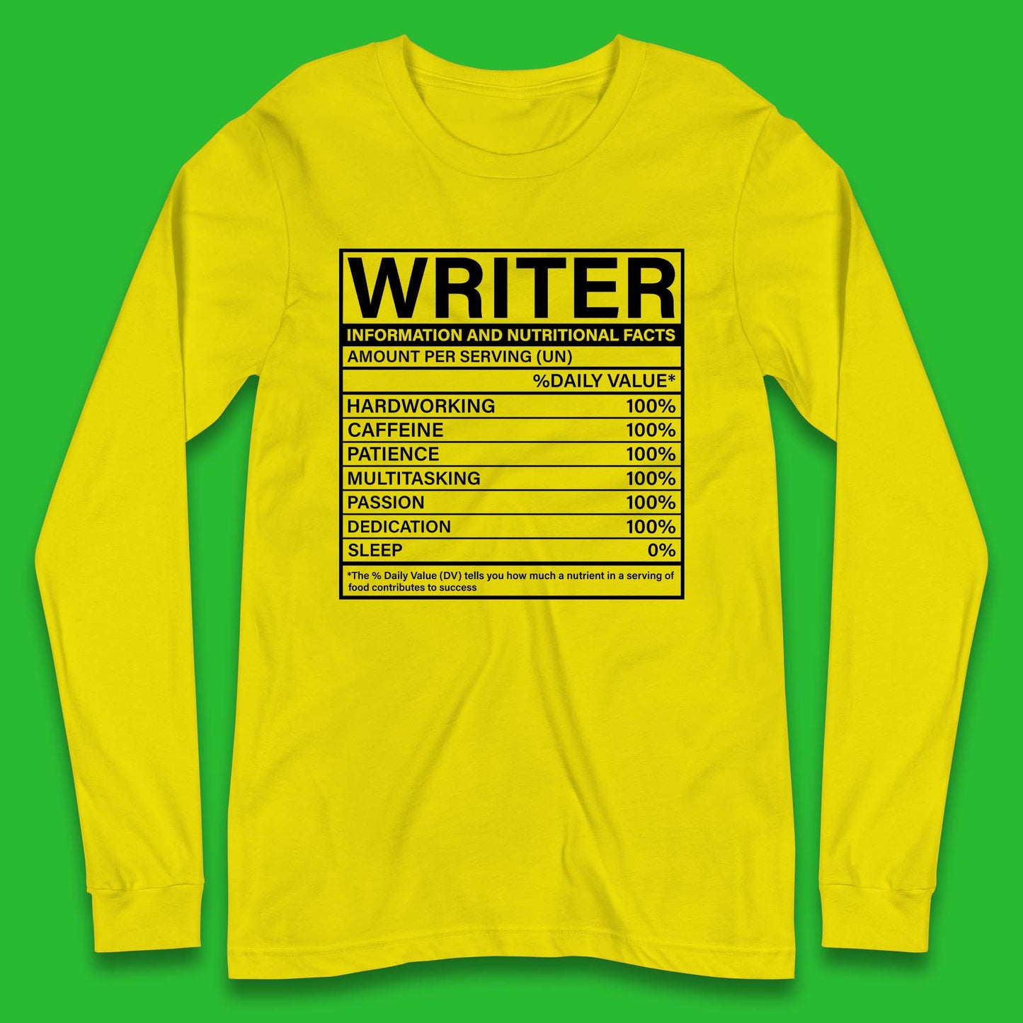 Writer Nutritional Facts Long Sleeve T-Shirt