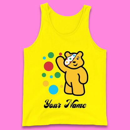 Personalised Spotty Pudsey Bear Hand Waving Dotty Spot Your Name Fundraising Spotty Bear Spotty Day Tank Top