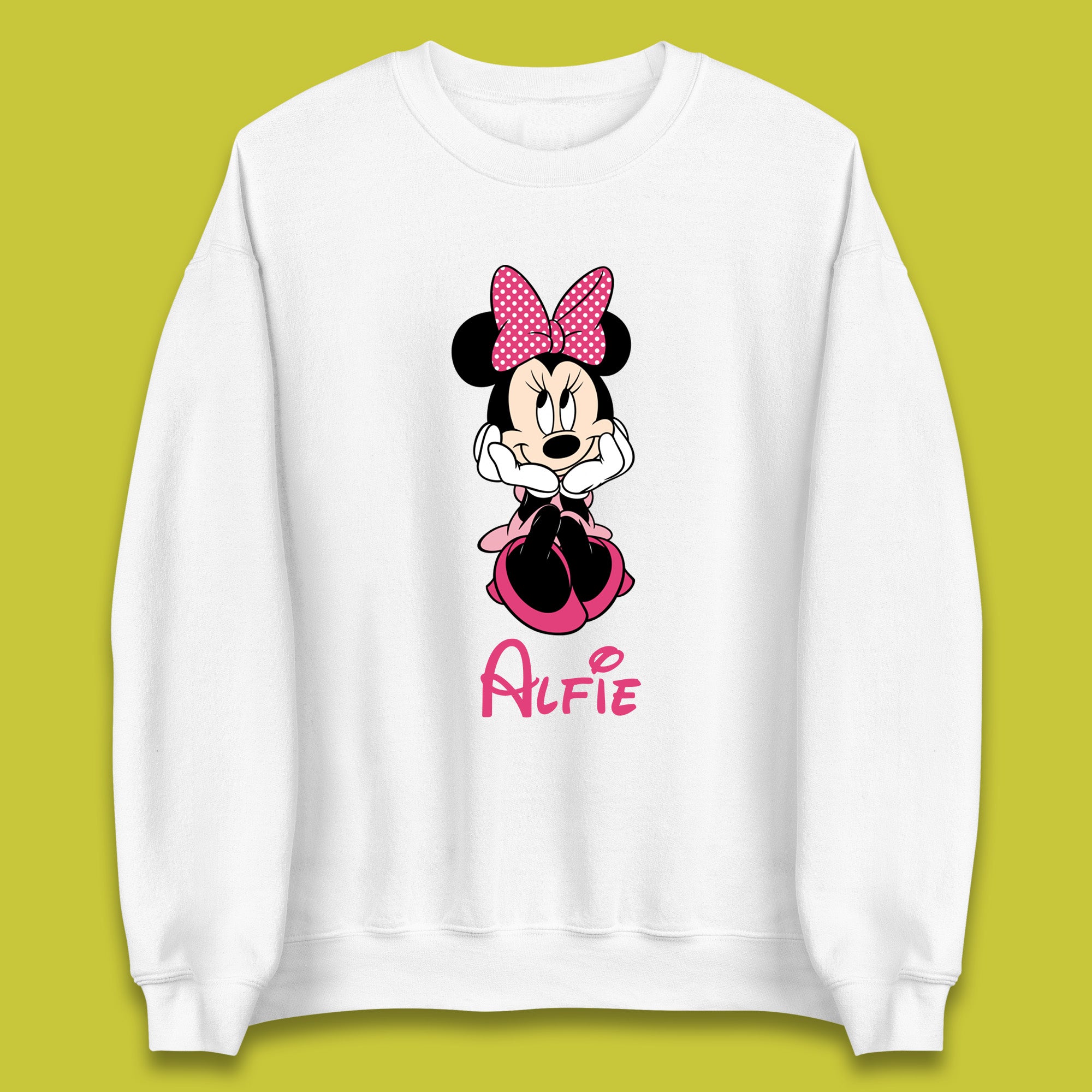Personalised Sitting Disney Mickey Mouse Minnie Mouse Your Name Cute Cartoon Character Disney World Unisex Sweatshirt