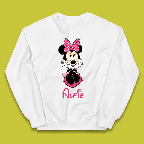 Personalised Sitting Disney Mickey Mouse Minnie Mouse Your Name Cute Cartoon Character Disney World Kids Jumper