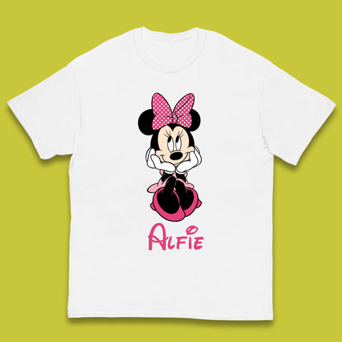 Personalised Sitting Disney Mickey Mouse Minnie Mouse Your Name Cute Cartoon Character Disney World Kids T Shirt