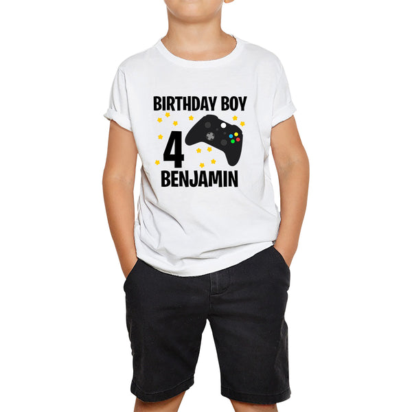 Personalised Gamer Birthday Boy Your Custom Name And Birthday Year Funny Gamer Boy Controller Gaming Kids T Shirt