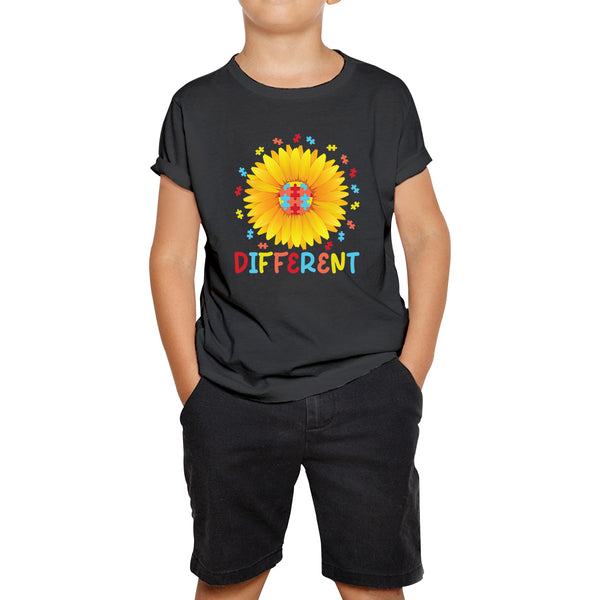 Different Sunflower Autism Awareness Month Sunflower Puzzle Acceptance Autism Support Kids T Shirt