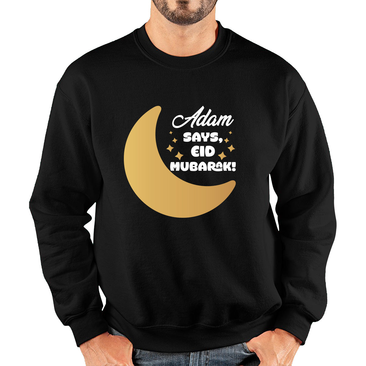 Personalised Your Name Says Eid Mubarak Moon Islamic Blessed Festive Celebration Religious Holy Month Adult Sweatshirt
