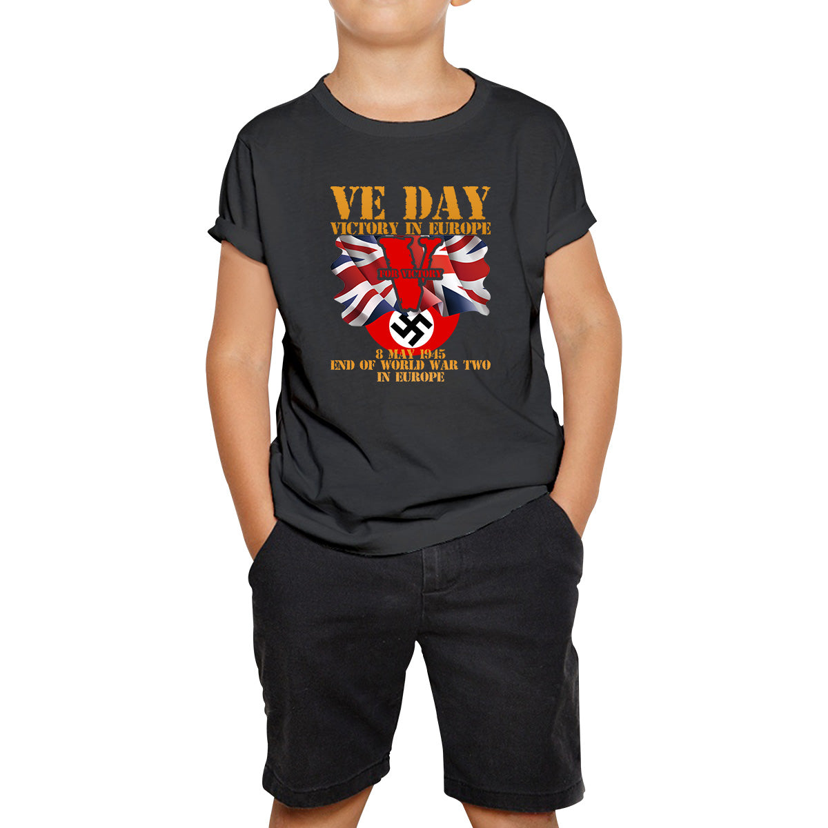 VE Day Victory In Europe End Of World War II Victory Day Armed Forces Veterans 8 May 78th Anniversary Kids T Shirt