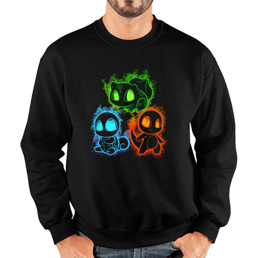 Pokemon Cool Evolutions Minimalistic Pokémon Kanto Starters Bulbasaur, Charmander, Squirtle, Pikachu And Eevee Unisex Sweatshirt