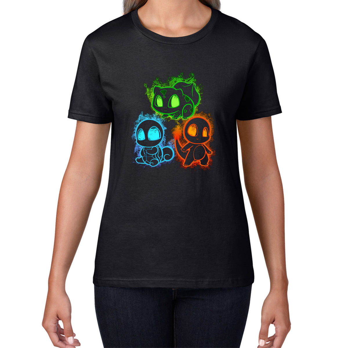 Pokemon Cool Evolutions Minimalistic Pokémon Kanto Starters Bulbasaur, Charmander, Squirtle, Pikachu And Eevee Womens Tee Top