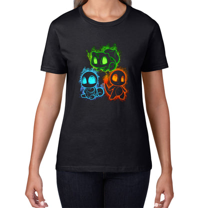 Pokemon Cool Evolutions Minimalistic Pokémon Kanto Starters Bulbasaur, Charmander, Squirtle, Pikachu And Eevee Womens Tee Top