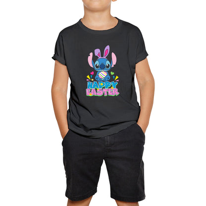Happy Easter Stitch Bunny Holding Easter Eggs Cute Cartoon Lilo & Stitch Easter Bunny Spoof Egg Hunt Kids T Shirt