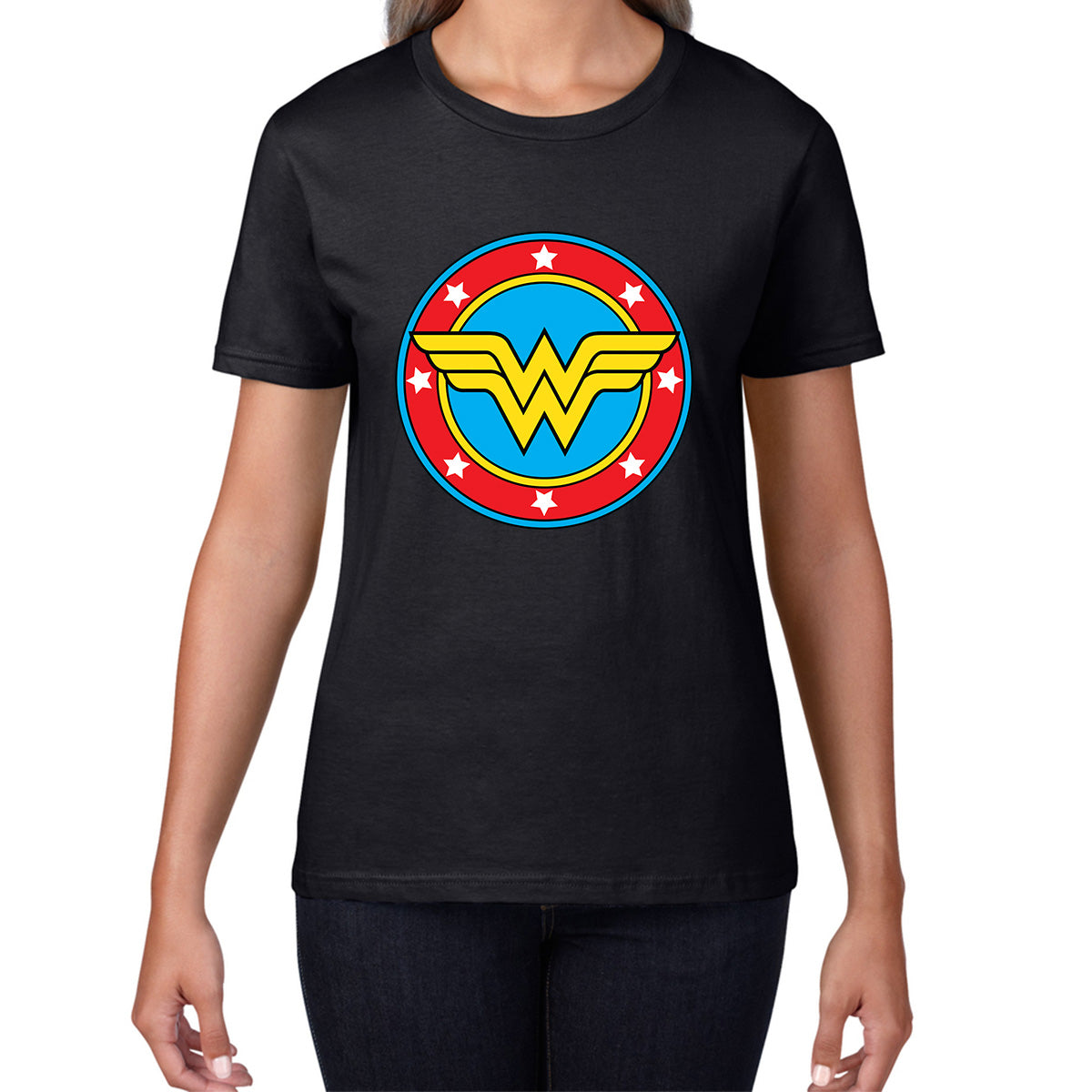 Wonder Woman Shield Logo Superhero Wonder Girl Comic Book Character Super Woman Womens Tee Top