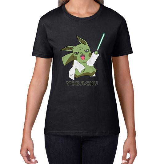 Yodachu Anime Lightsaber Movie Nintendo Parody Pikachu Pokémon Stars Wars Video Game Yoda Star Wars 46th Anniversary Womens Tee Top