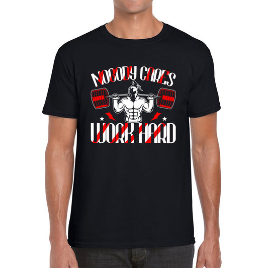 Nobody Cares Work Hard spartan Gym Training Motivational Quote Fitness Workout Mens Tee Top