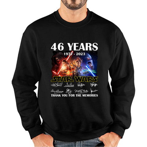 Disney Star Wars Day 46th Anniversary 1977-2023 The Force Awakens Characters Signatures Thank You For The Memories Unisex Sweatshirt