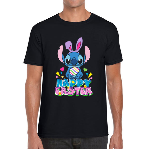 Happy Easter Stitch Bunny Holding Easter Eggs Cute Cartoon Lilo & Stitch Easter Bunny Spoof Egg Hunt Mens Tee Top