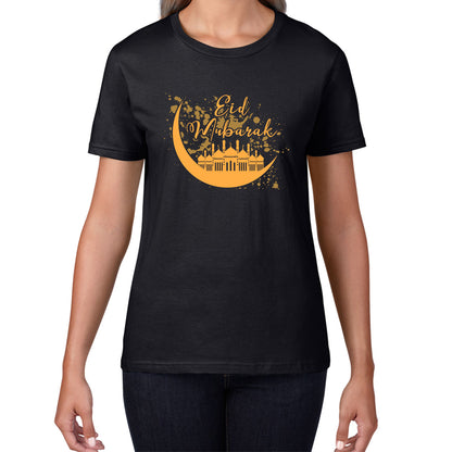 Eid Mubarak Crescent Moon Muslims Religious Islamic Mosque Holy Month Blessed Eid Festival Womens Tee Top