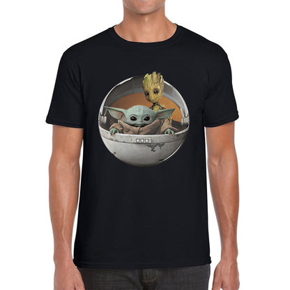 Grogu Baby Yoda And Baby Groot The Mandalorian Disney Star Wars Child In Hover Pod Pram Disney Star Wars Day 46th Anniversary Mens Tee Top