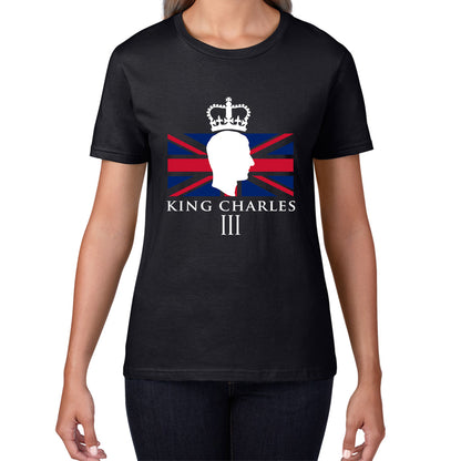 King Charles III Coronation British Flag CR III Royal Crown His Majesty Union Jack Great Britain Womens Tee Top