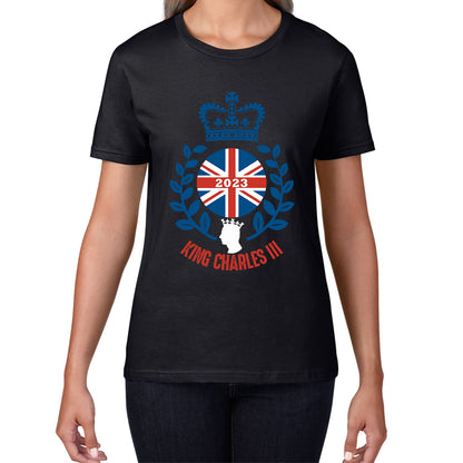 King Charles III Coronation 2023 British United Kingdom Uk Flag CR III Royal Crown His Majesty Union Jack Great Britain Womens Tee Top